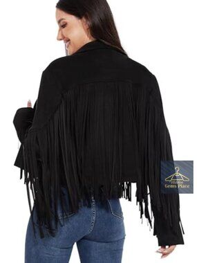 Women Faux Suede Fringe Leather Jacket Cowgirl Outfits